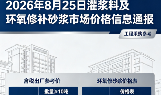 自贡2026年8月25日灌浆料及环氧修补砂浆市场价格信息通报